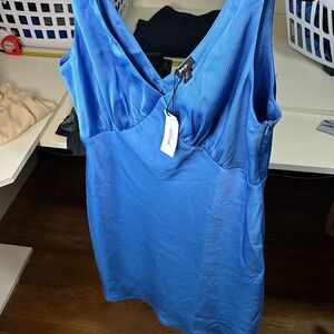 Plus size satin v neck ruched bust mini dress